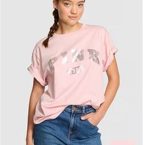 PINK Victoria's Secret Light Pink Tee with Silver Graphic